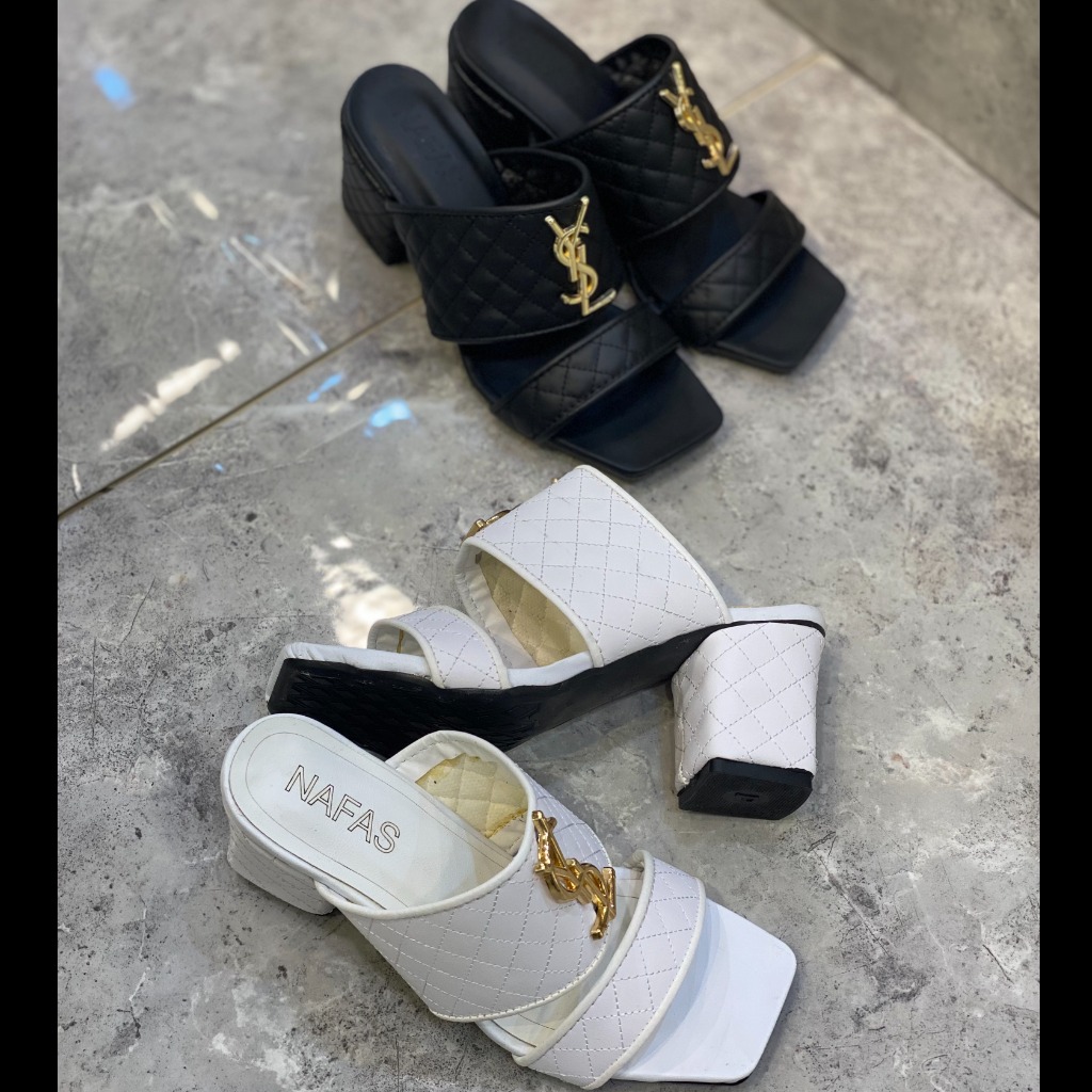 صندل پاشنه دار ysl رنگ سفید و مشکی سایز 37 تا 40